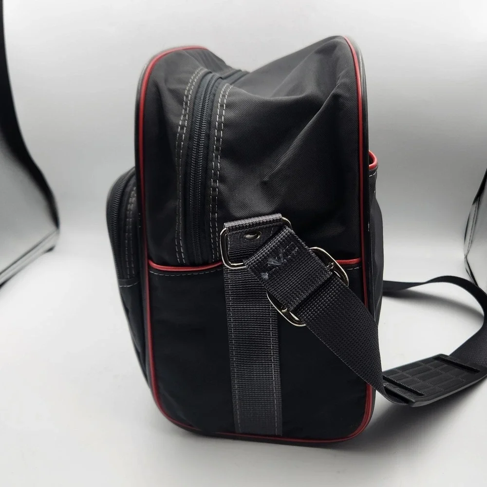 Vintage Samsonite Oyster Black Shoulder Bag Red Trim Medium‎ Travel Luggage 1987